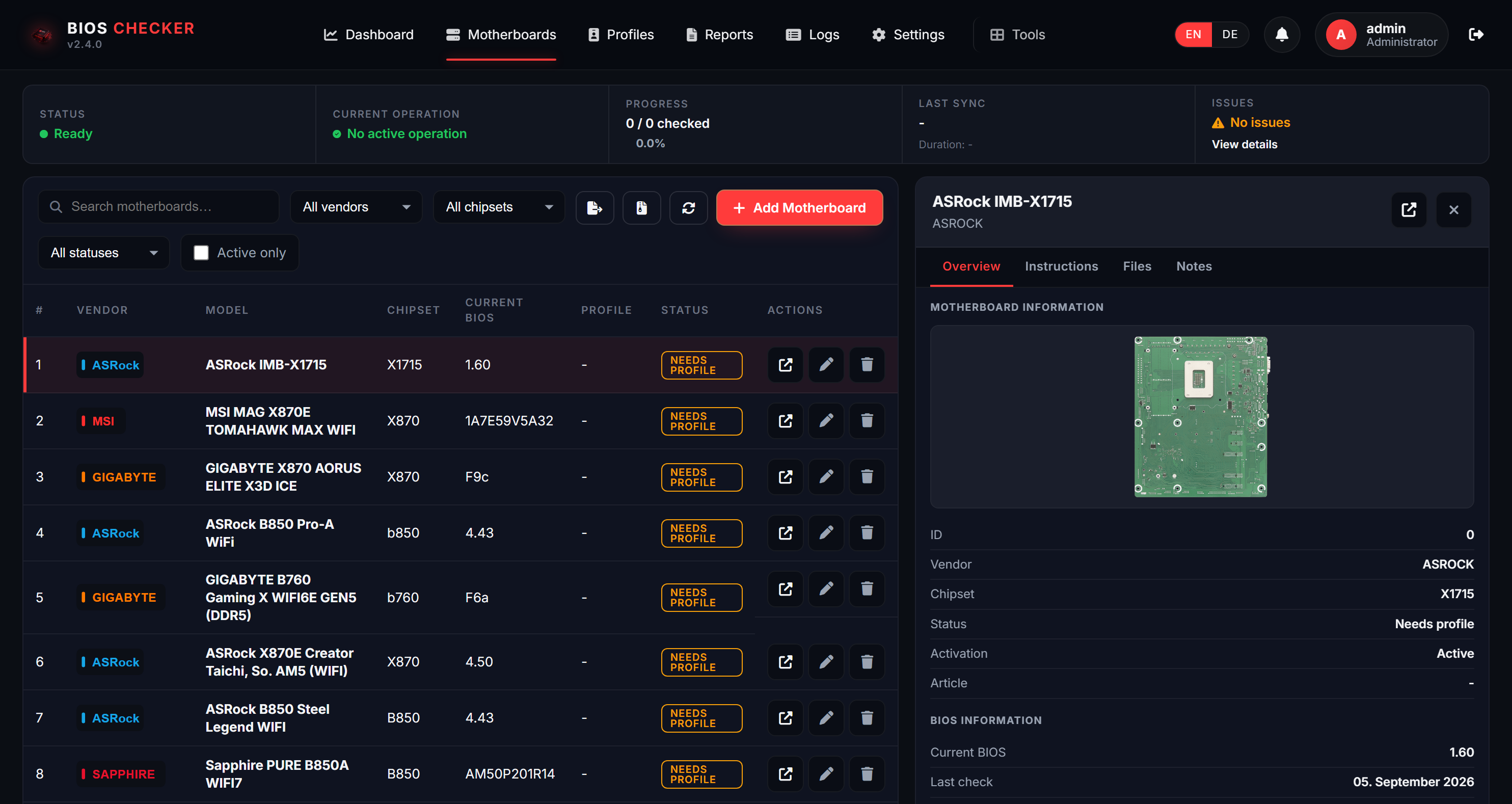 BIOS Checker: Mainboard-Inventar mit aktuellem BIOS-Stand / BIOS Checker inventory with the current BIOS level